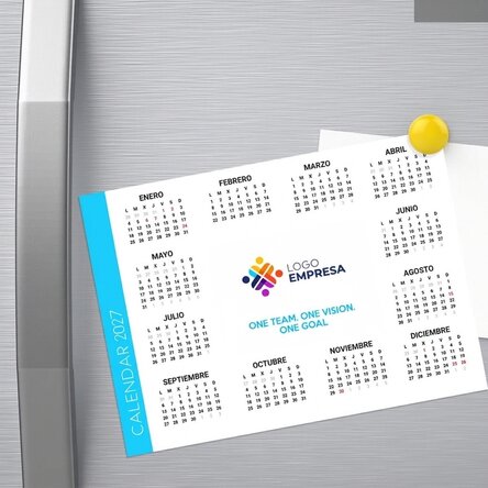 Calendario magnético personalizado con logotipo y mensaje