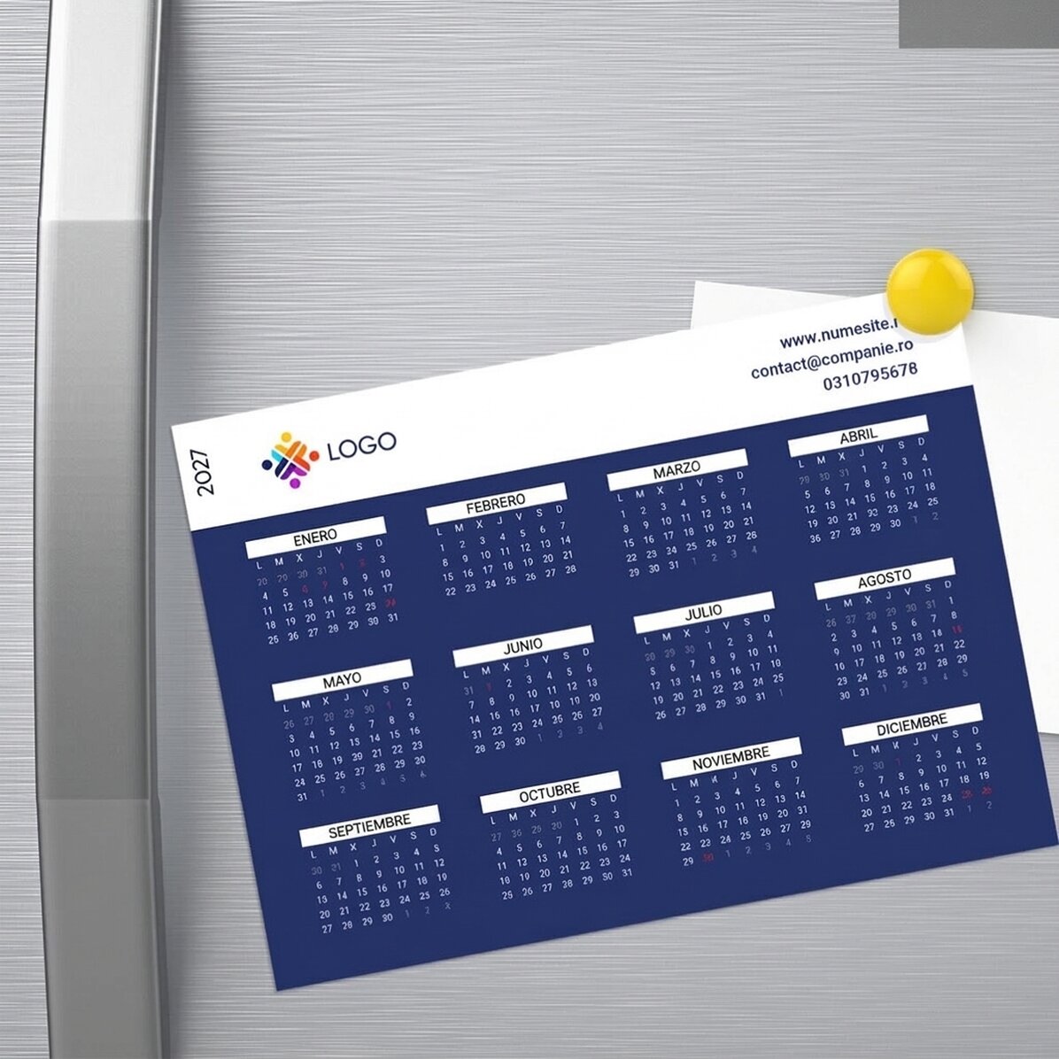 Calendario magnético personalizado con mensaje y logotipo