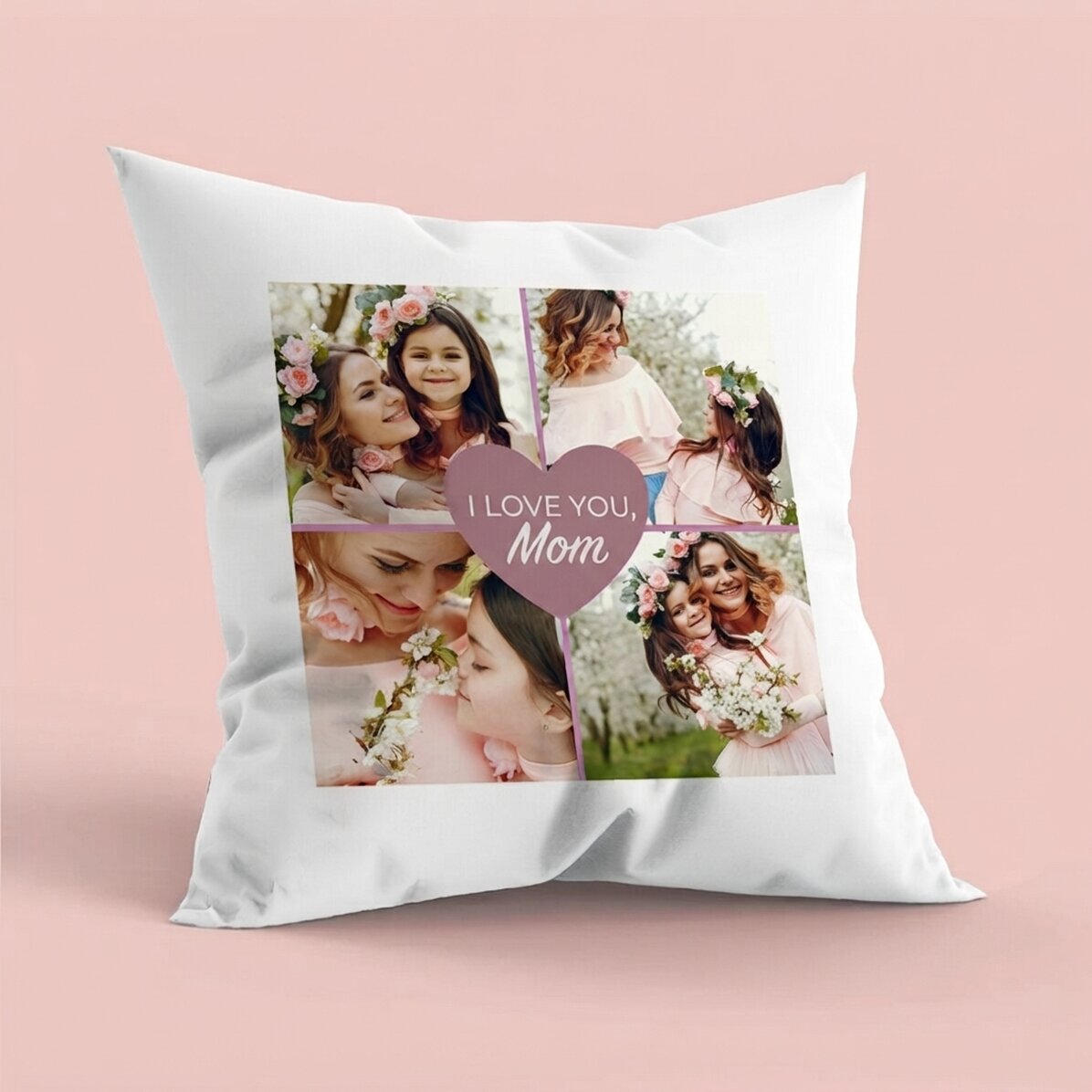 Cojín personalizado con 4 fotos y texto
