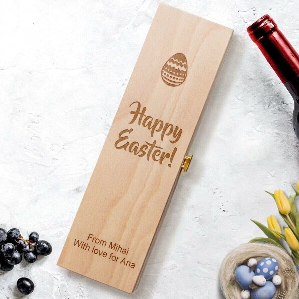 Caja de vino personalizada - Feliz Pascua