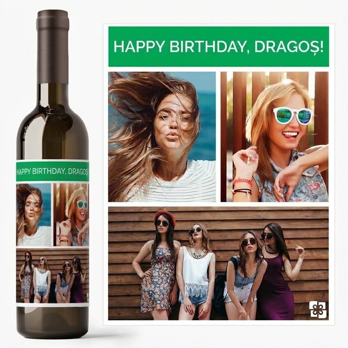 Vino personalizado con 3 fotos y un texto
