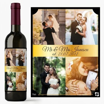 Vino personalizado con 4 fotos para una pareja
