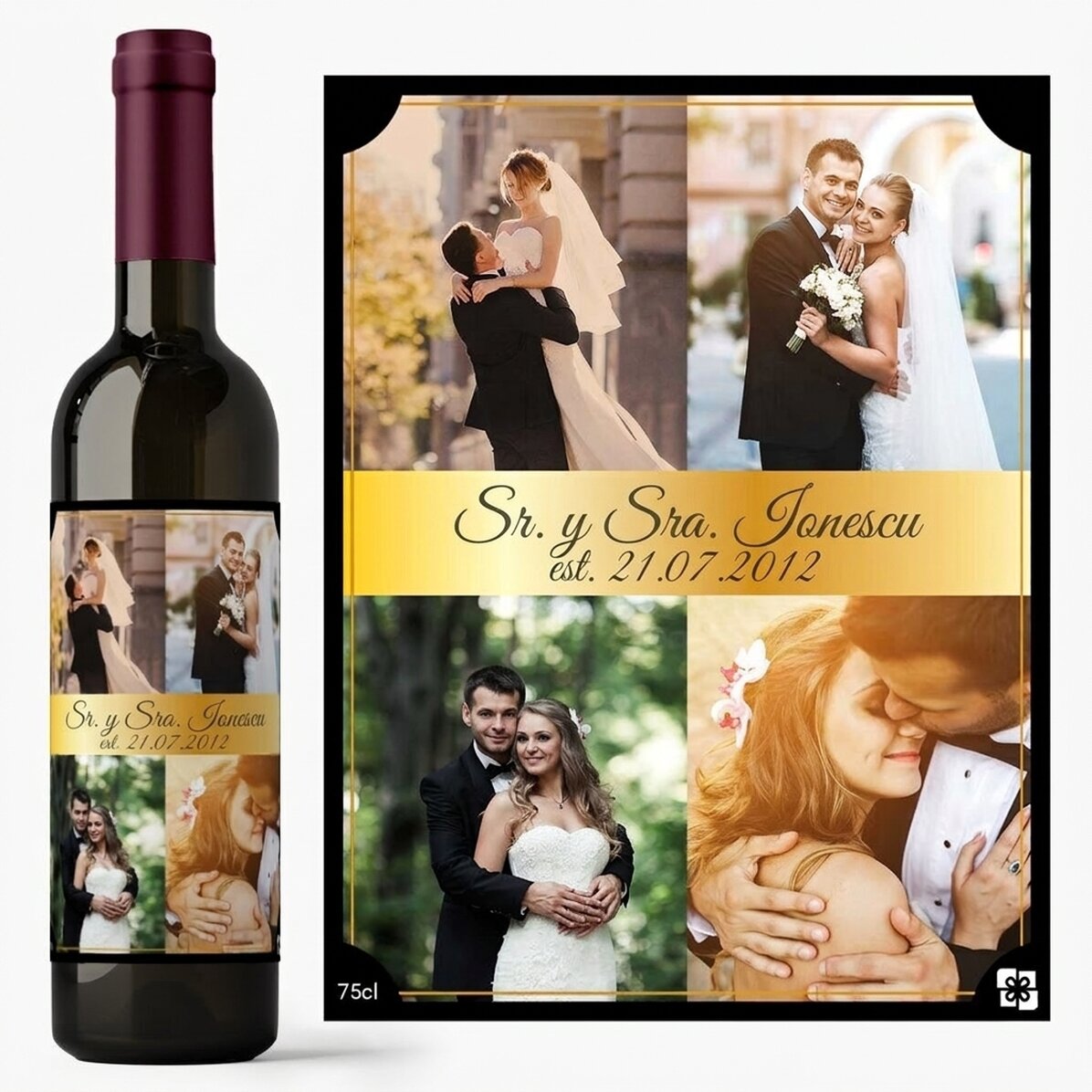 Vino personalizado con 4 fotos para una pareja