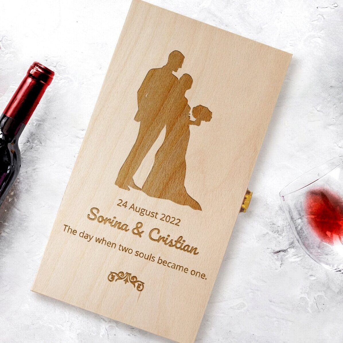 Caja de vino personalizada para dos botellas - Dos almas
