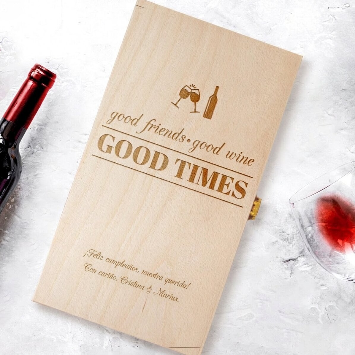 Caja de vino personalizada para dos botellas - Good Friends, Good Wine, Good Times