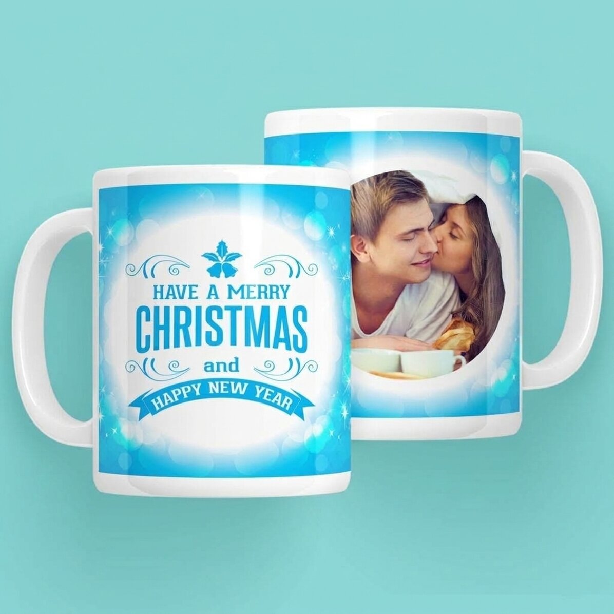 Taza personalizada con una foto: «Feliz Navidad y próspero Año Nuevo»