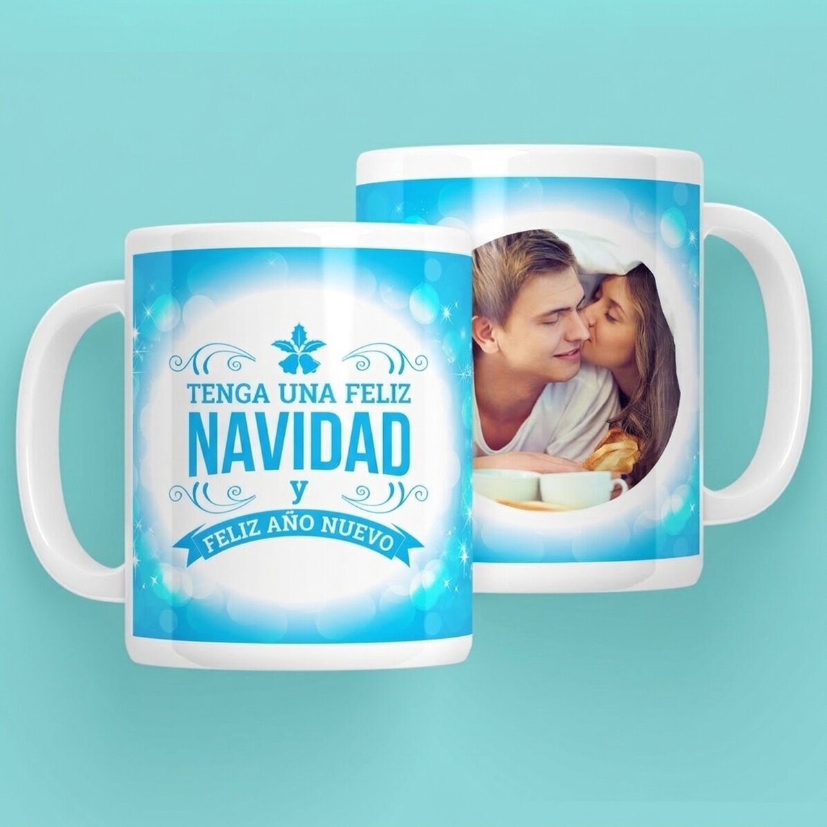 Taza personalizada con una foto: «Feliz Navidad y próspero Año Nuevo»
