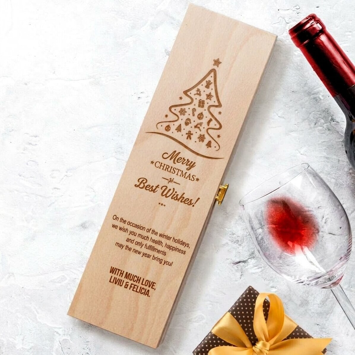 Caja de vino personalizada: ¡Feliz Navidad y próspero Año Nuevo!