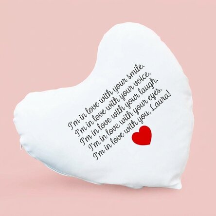 Personalised heart-shaped cushion - I'm in love with you
