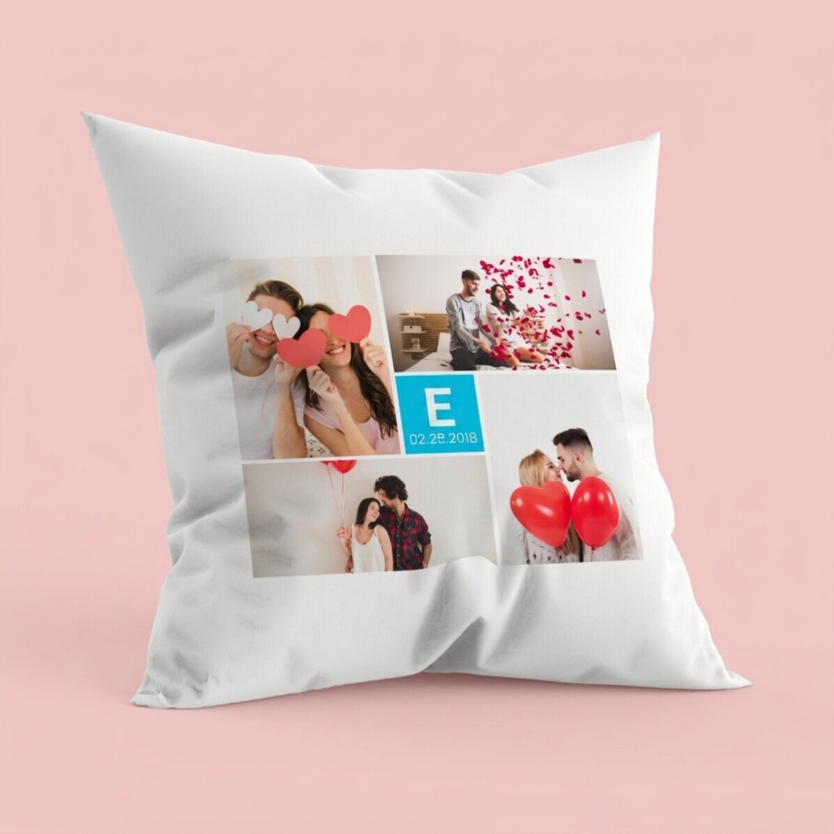 Cojín personalizado con 4 fotos y una inicial