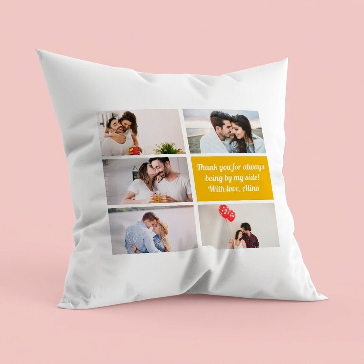Cojín personalizado con 5 fotos y texto