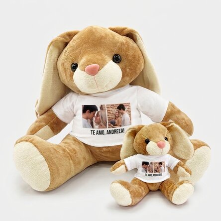 Peluche de conejo personalizado con 2 fotos y texto