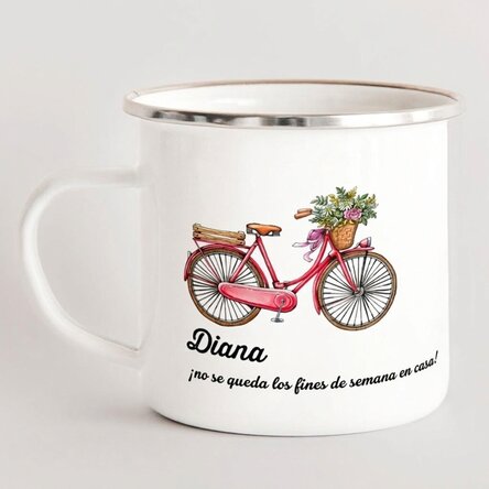 Taza metálica esmaltada personalizada - modelo de bicicleta retro