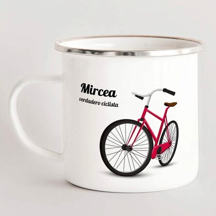 Taza metálica esmaltada personalizada: un auténtico ciclista