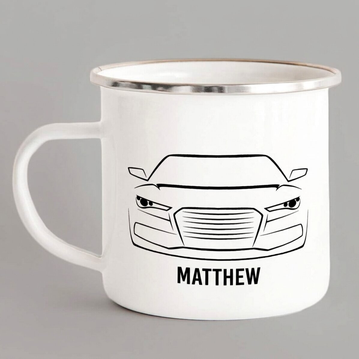 Taza metálica esmaltada personalizada para los amantes de los coches