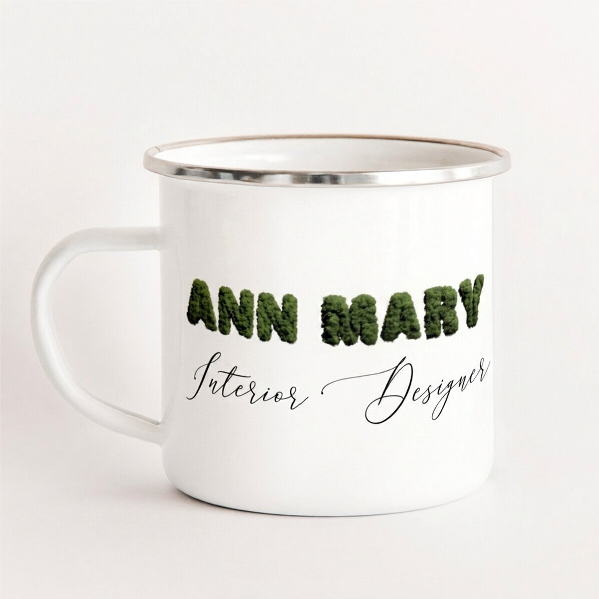 Taza metálica esmaltada personalizada para diseñadores