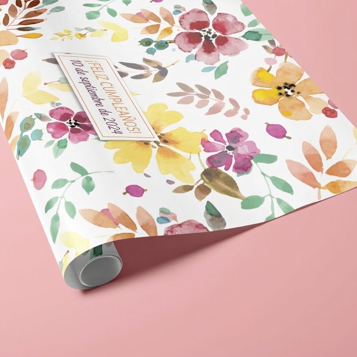 Papel de regalo personalizado: diseño floral con texto enmarcado