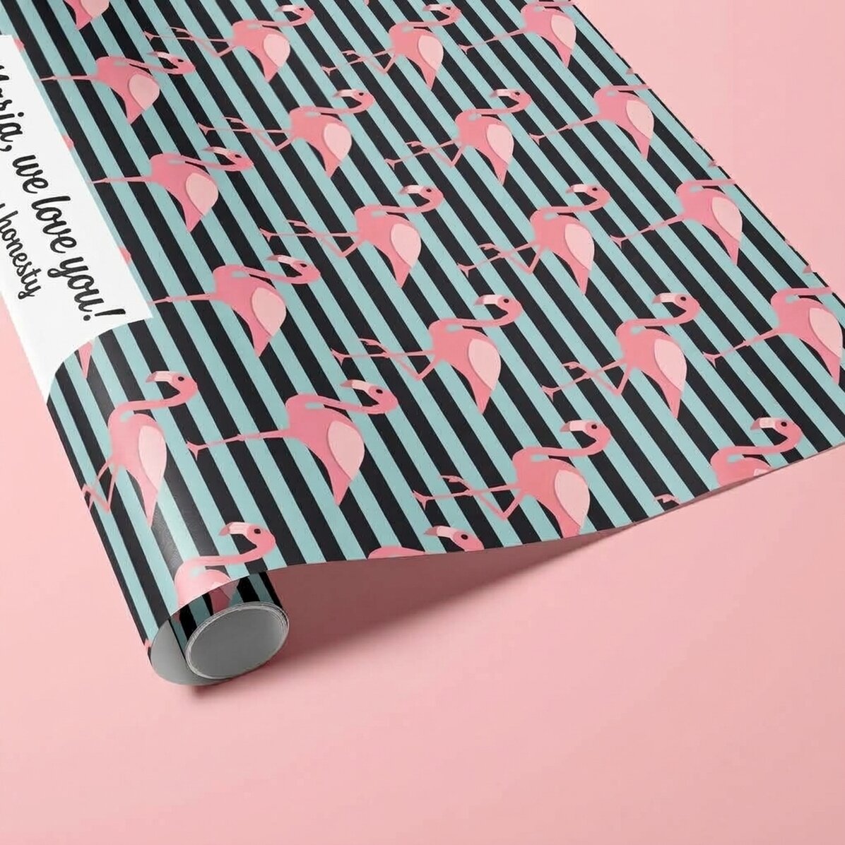 Papel de regalo personalizado - diseño de flamenco, con texto enmarcado