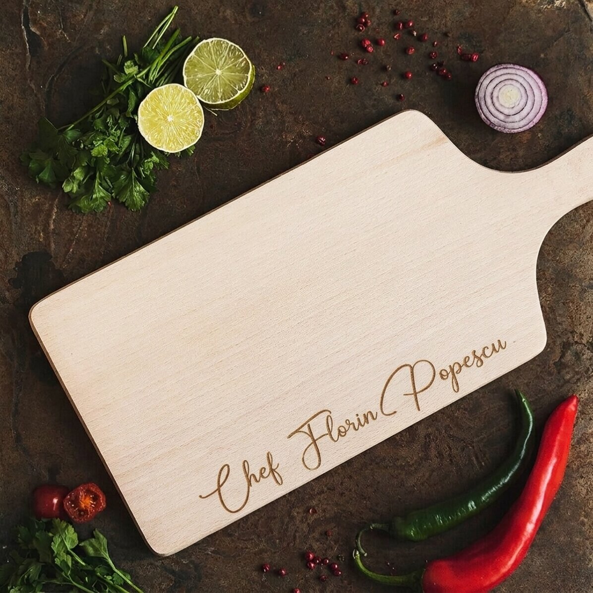 Tabla de cortar personalizada con firma