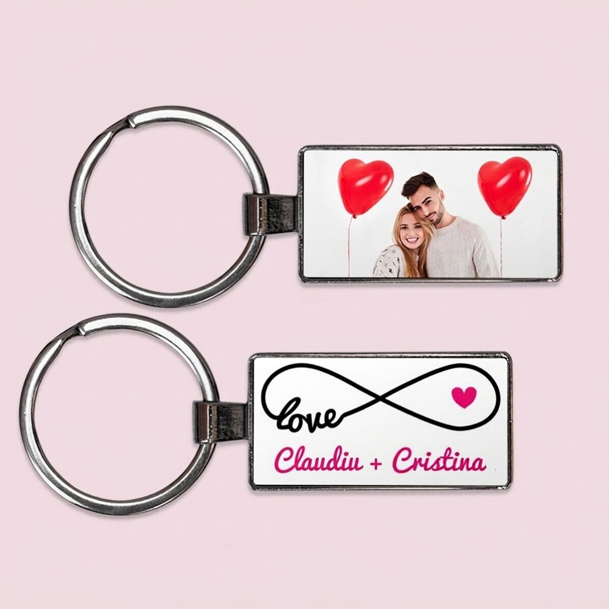 Llavero personalizado con una foto y un texto - modelo «infinity love»