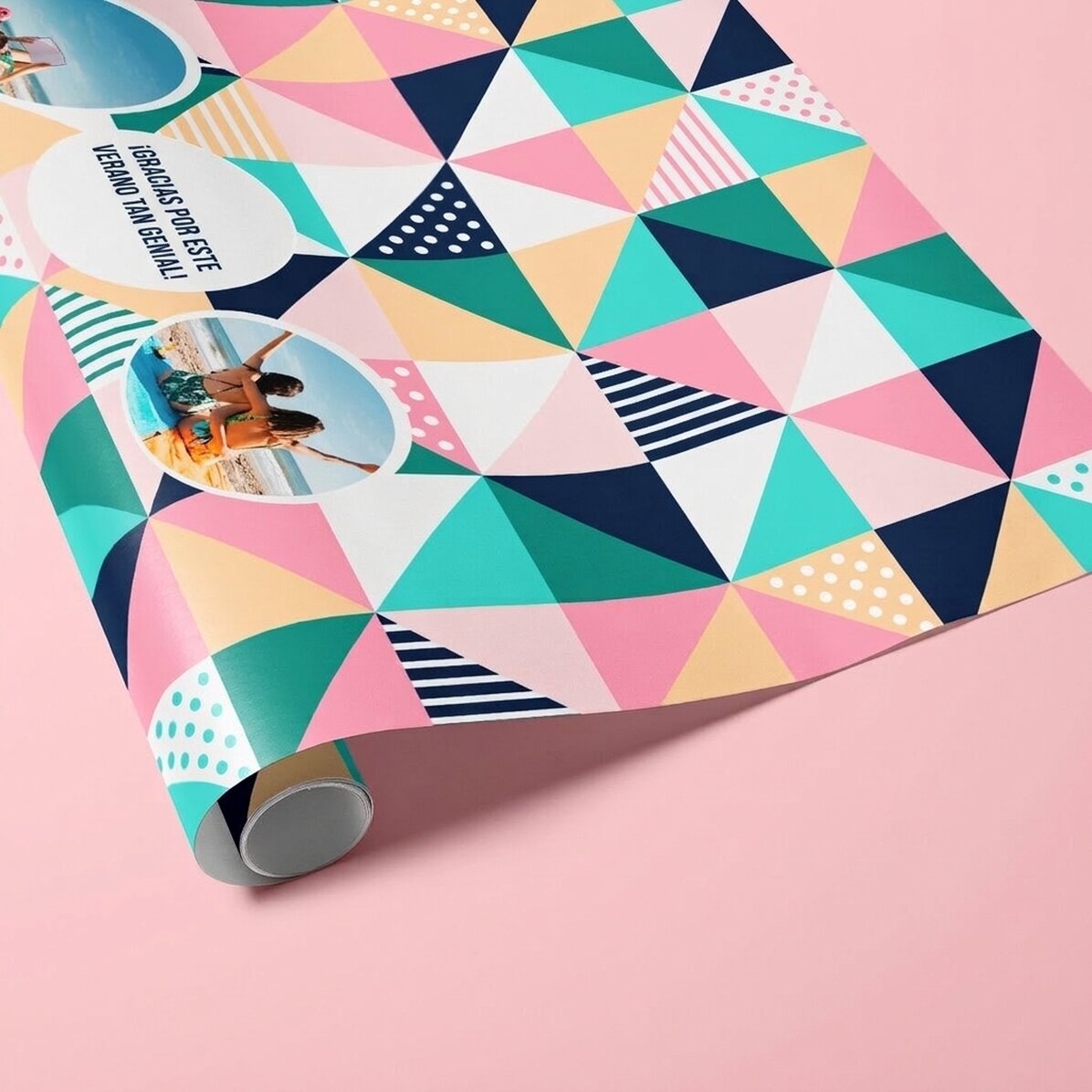 Papel de regalo personalizado con 2 fotos y texto
