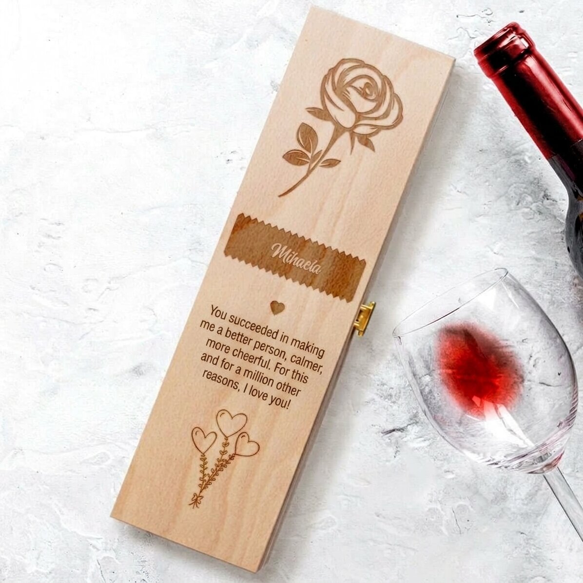 Caja de vino personalizada - La rosa del amor