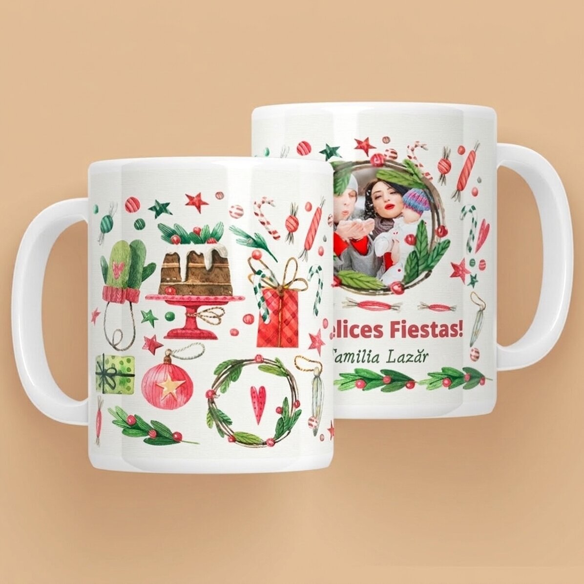 Taza personalizada con una foto y un texto - modelo navideño