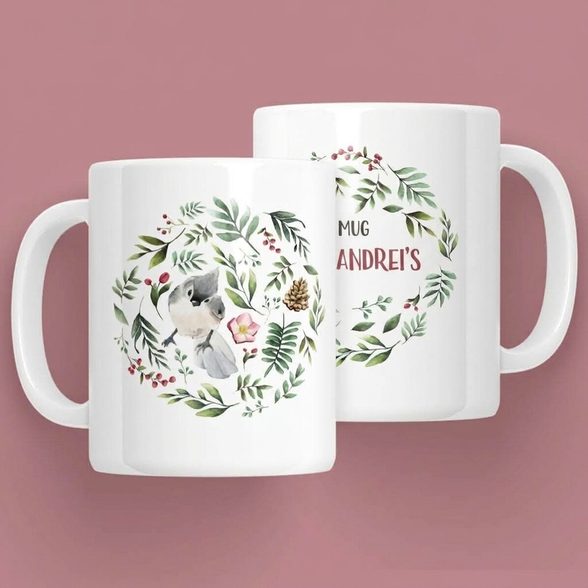 Taza personalizada con un pájaro para ella - modelo navideño