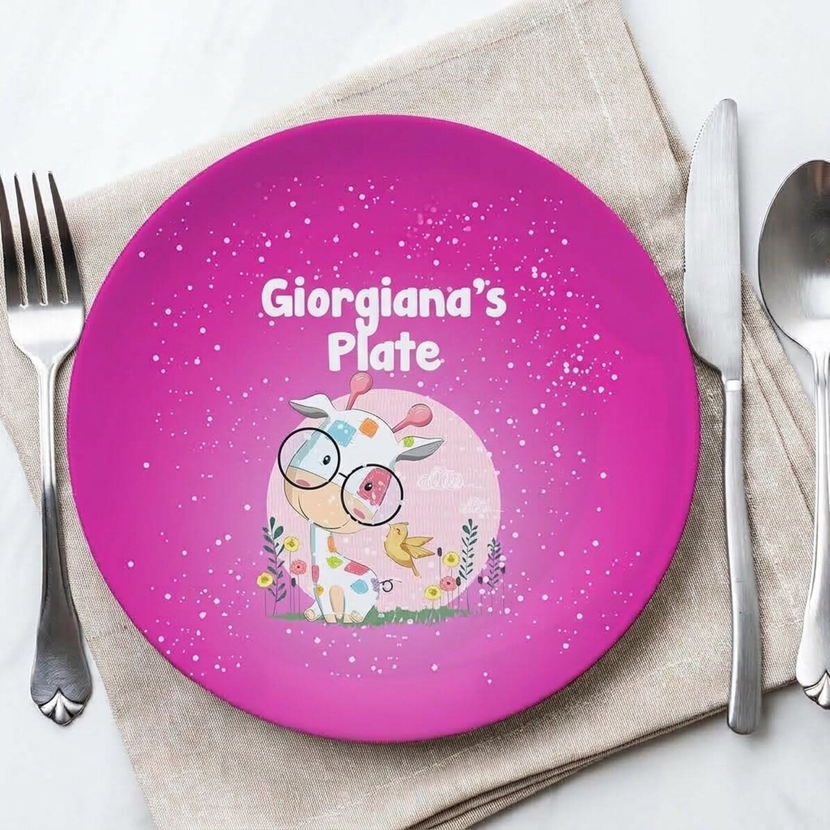 Plato rosa personalizado con texto