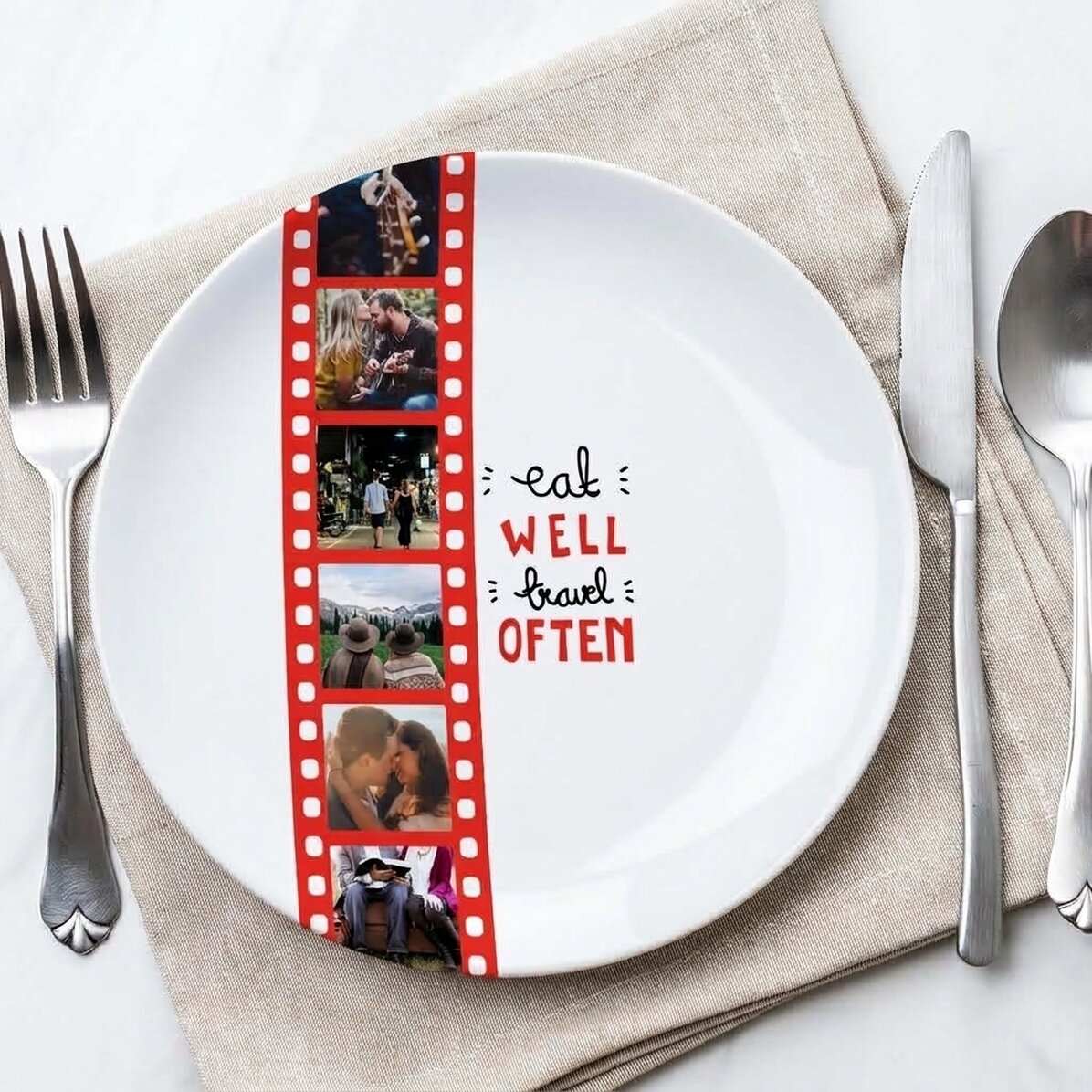 Plato personalizado con 6 fotos - Come bien, viaja a menudo