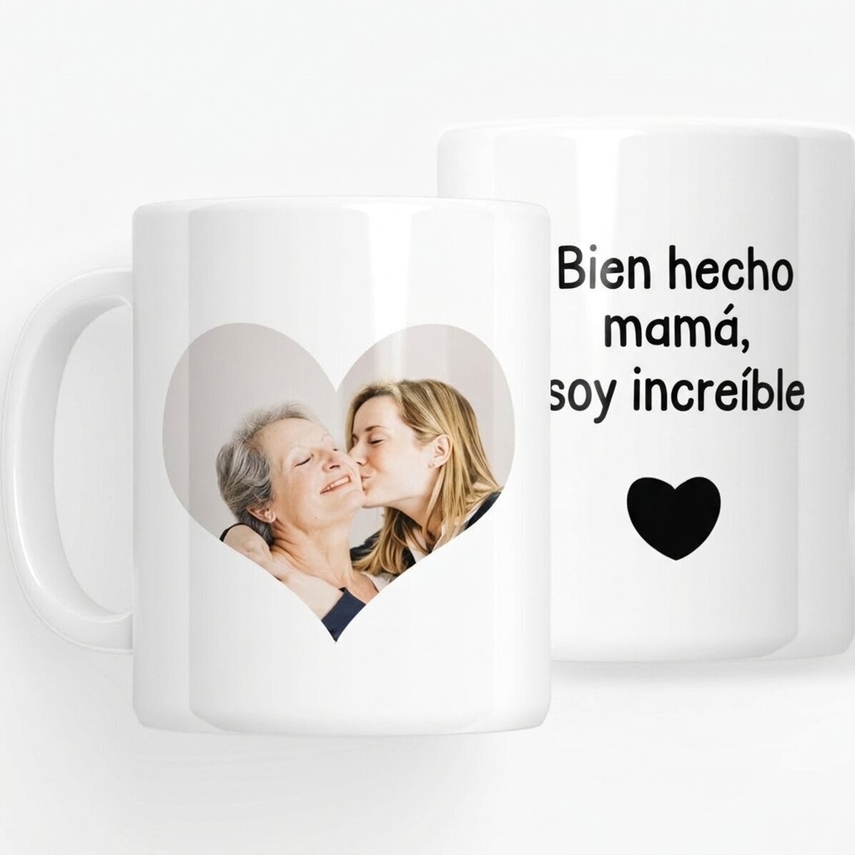 Taza personalizada con una foto y un texto: «Bien hecho, mamá»