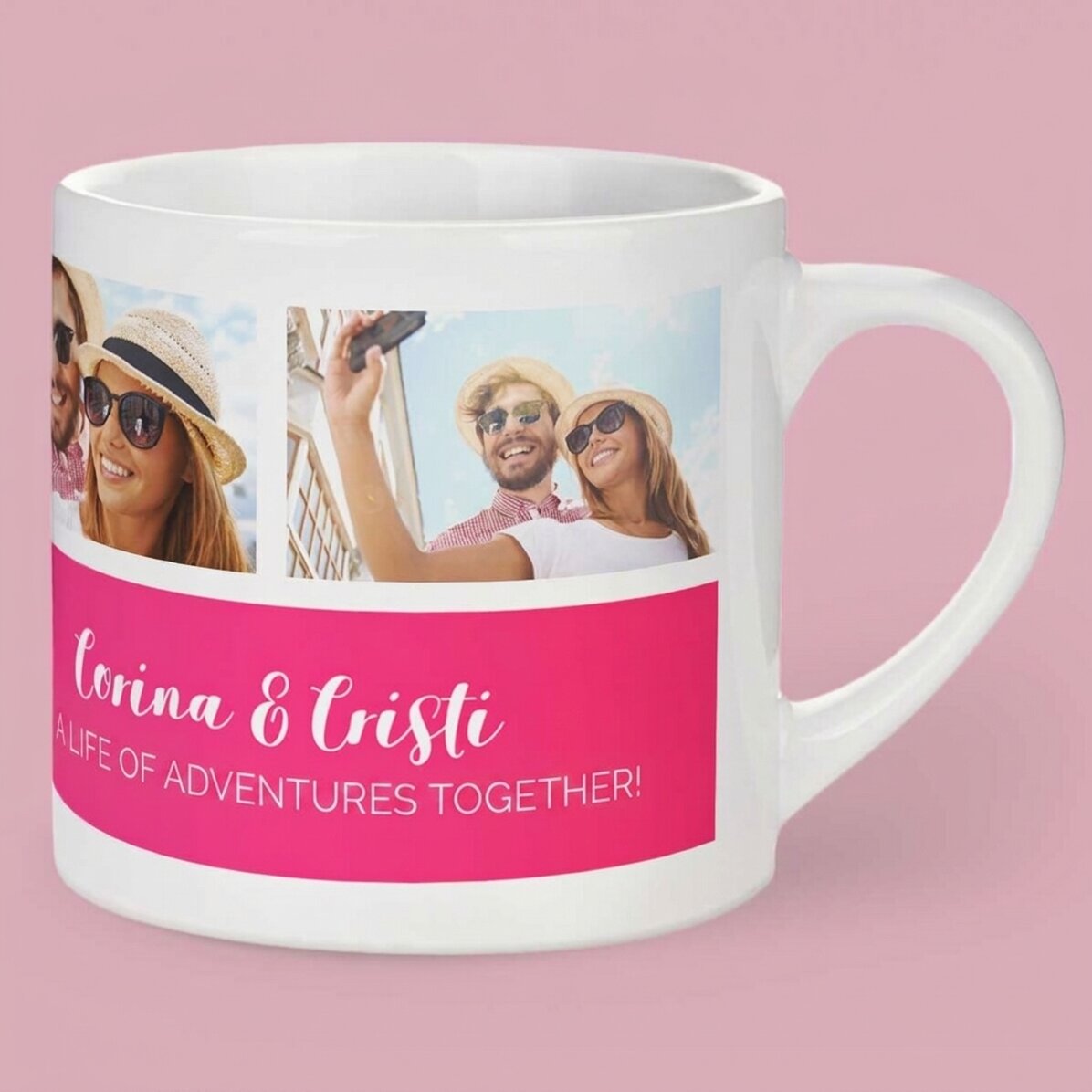 Taza de espresso personalizada con 3 fotos y texto