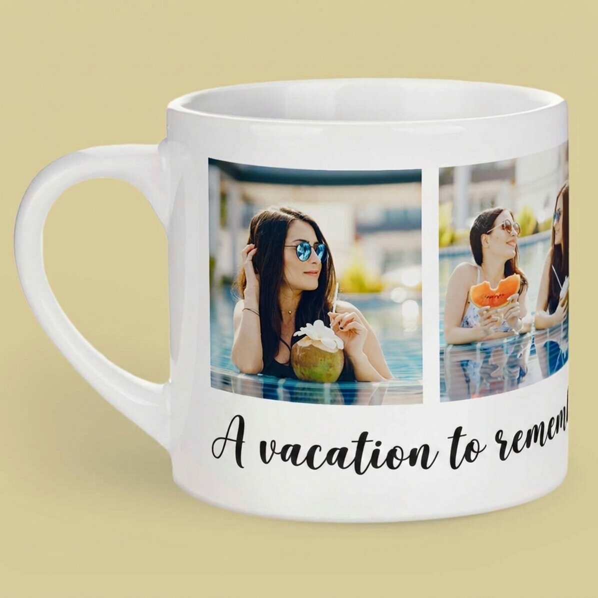 Taza de espresso personalizada con 4 fotos y texto