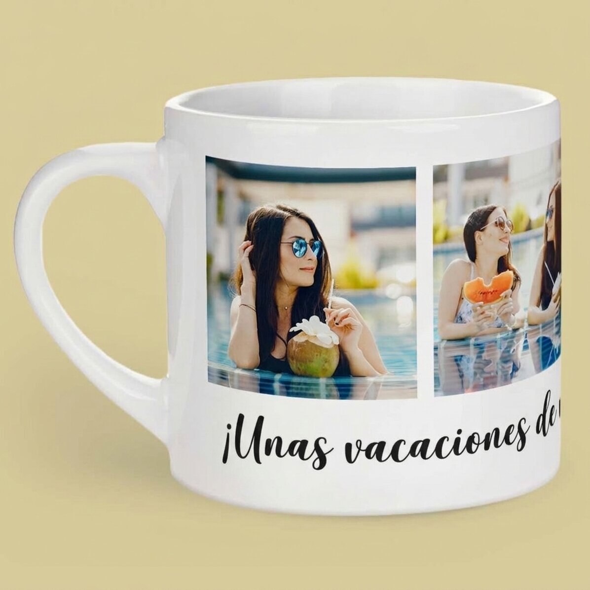 Taza de espresso personalizada con 4 fotos y texto