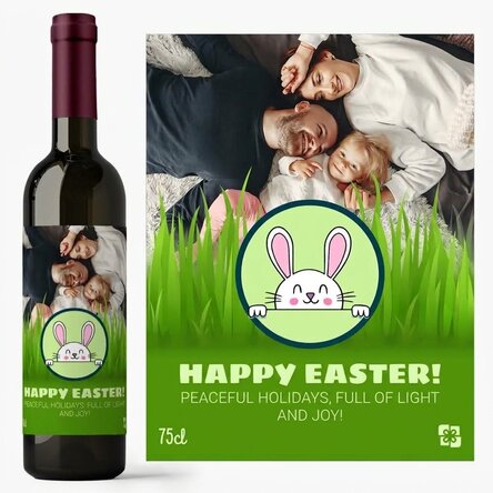 Vino personalizado con texto y foto: ¡Feliz Pascua!