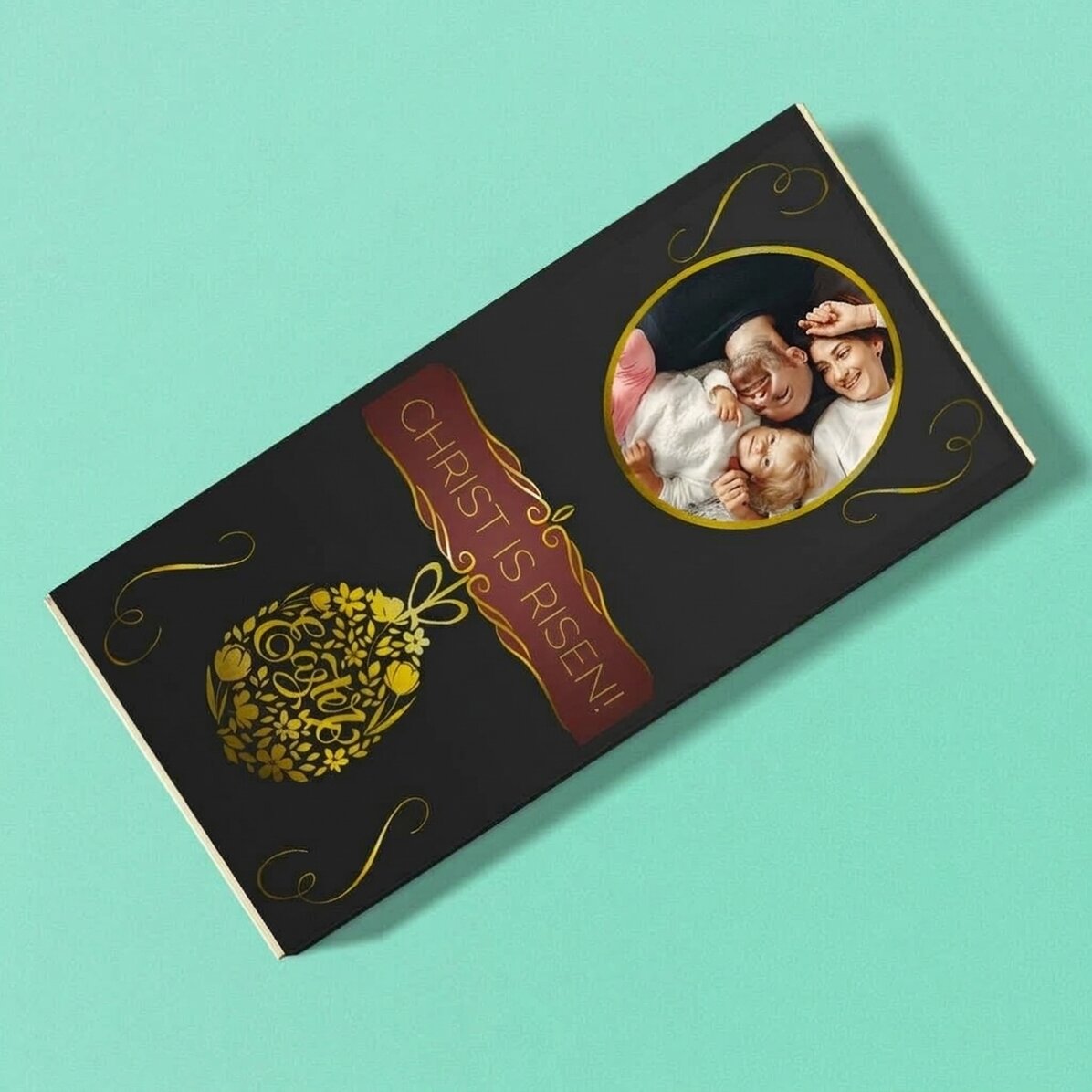 Chocolate personalizado con texto y foto para Pascua