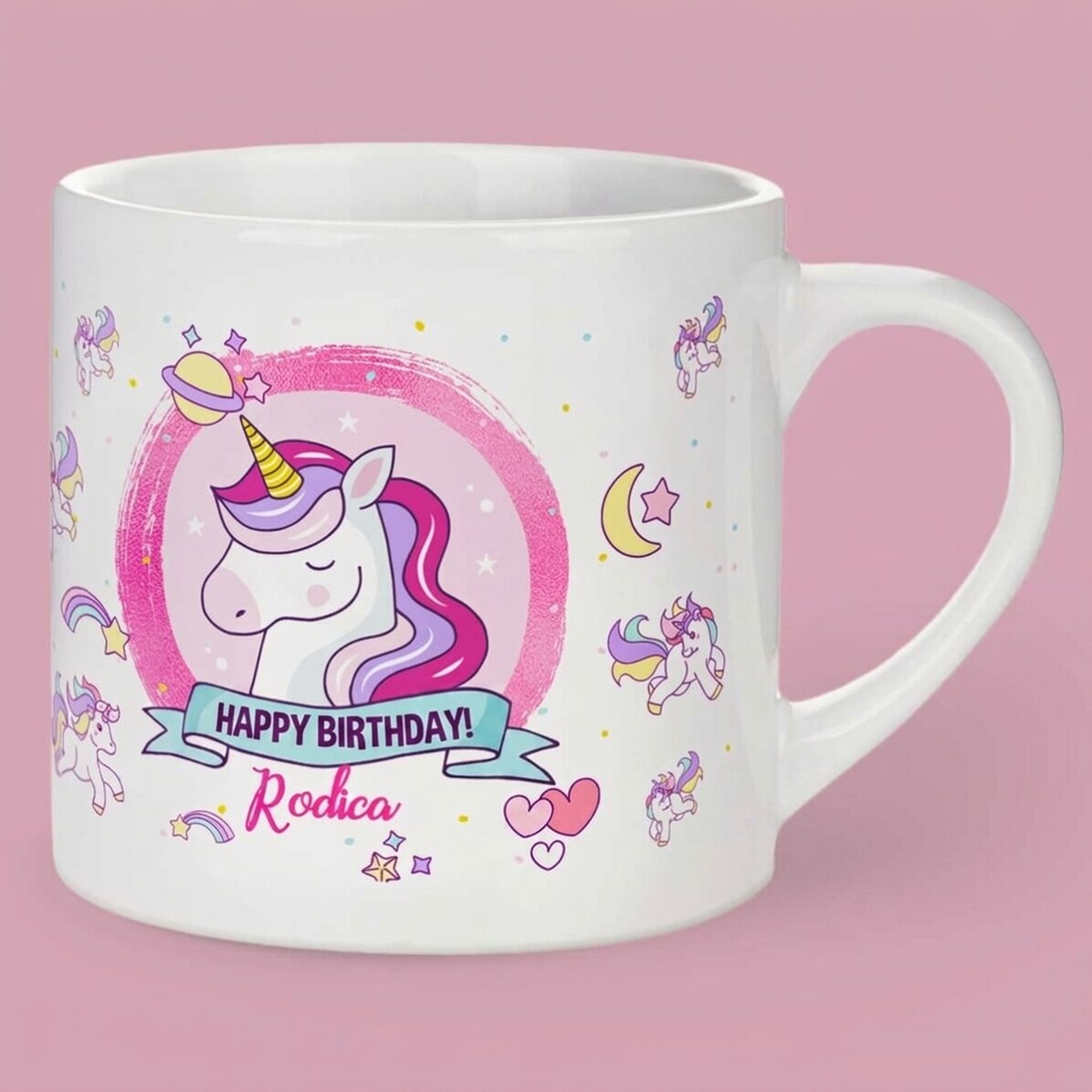 Taza personalizada para niños con texto: «Unicornios»