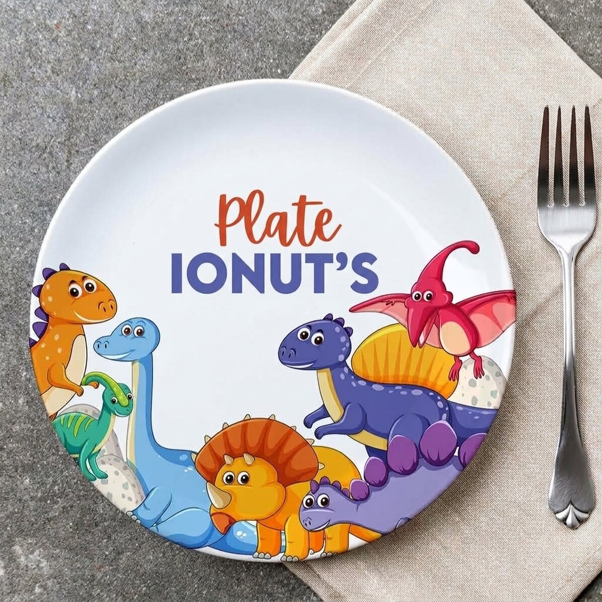 Plato personalizado con texto - Dinosaurios