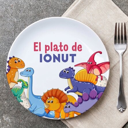 Plato personalizado con texto - Dinosaurios