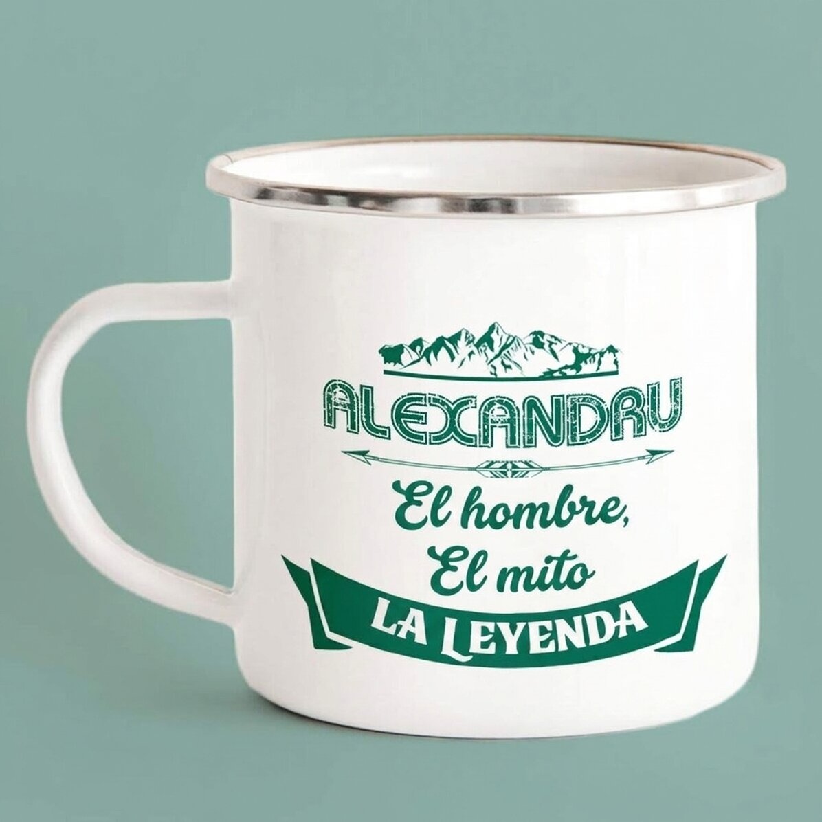 Taza metálica esmaltada personalizada con nombre - The Legend