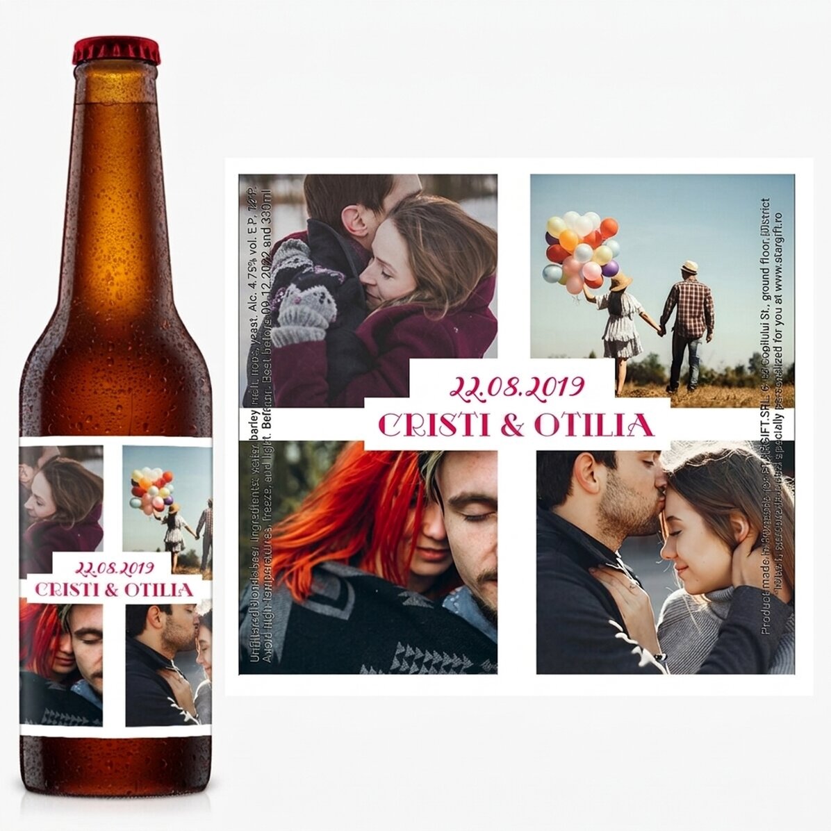 Cerveza personalizada con 4 fotos y texto - Love