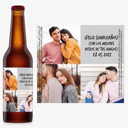 Cerveza personalizada con 3 fotos y texto