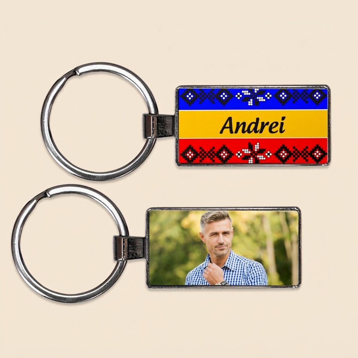 Llavero personalizado con una foto y un texto - La bandera de Rumanía