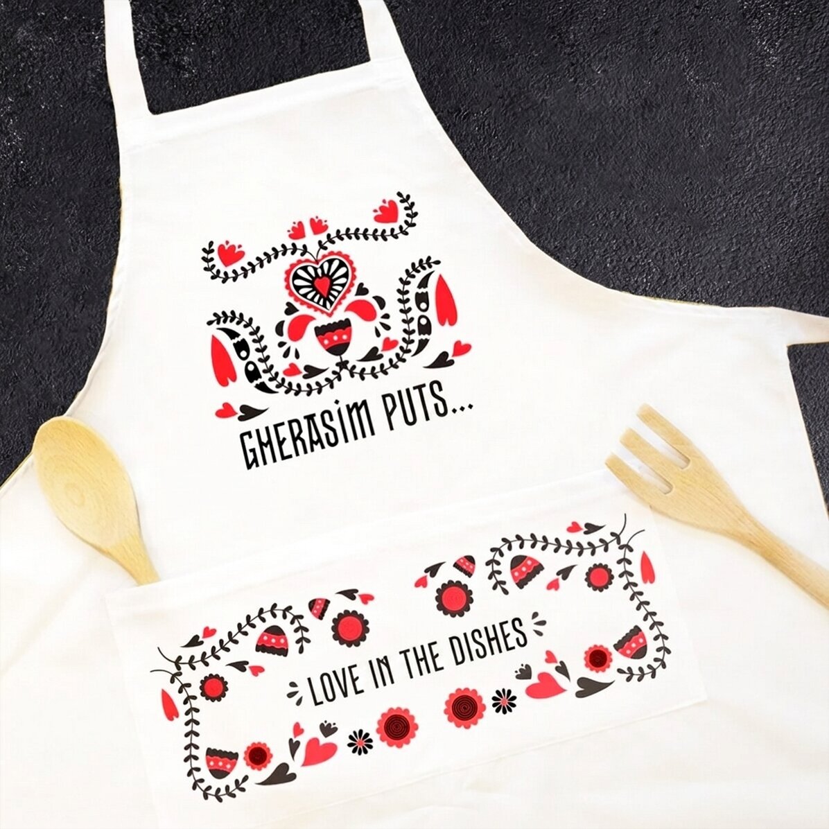 Lote personalizado con texto: «El amor en la cocina»
