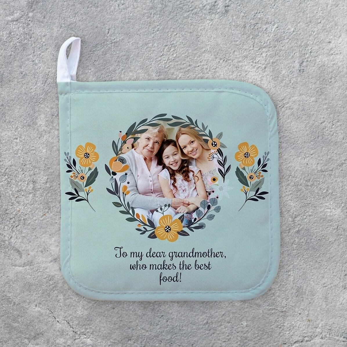 Salvamanteles personalizado con foto y texto - Modelo de flores
