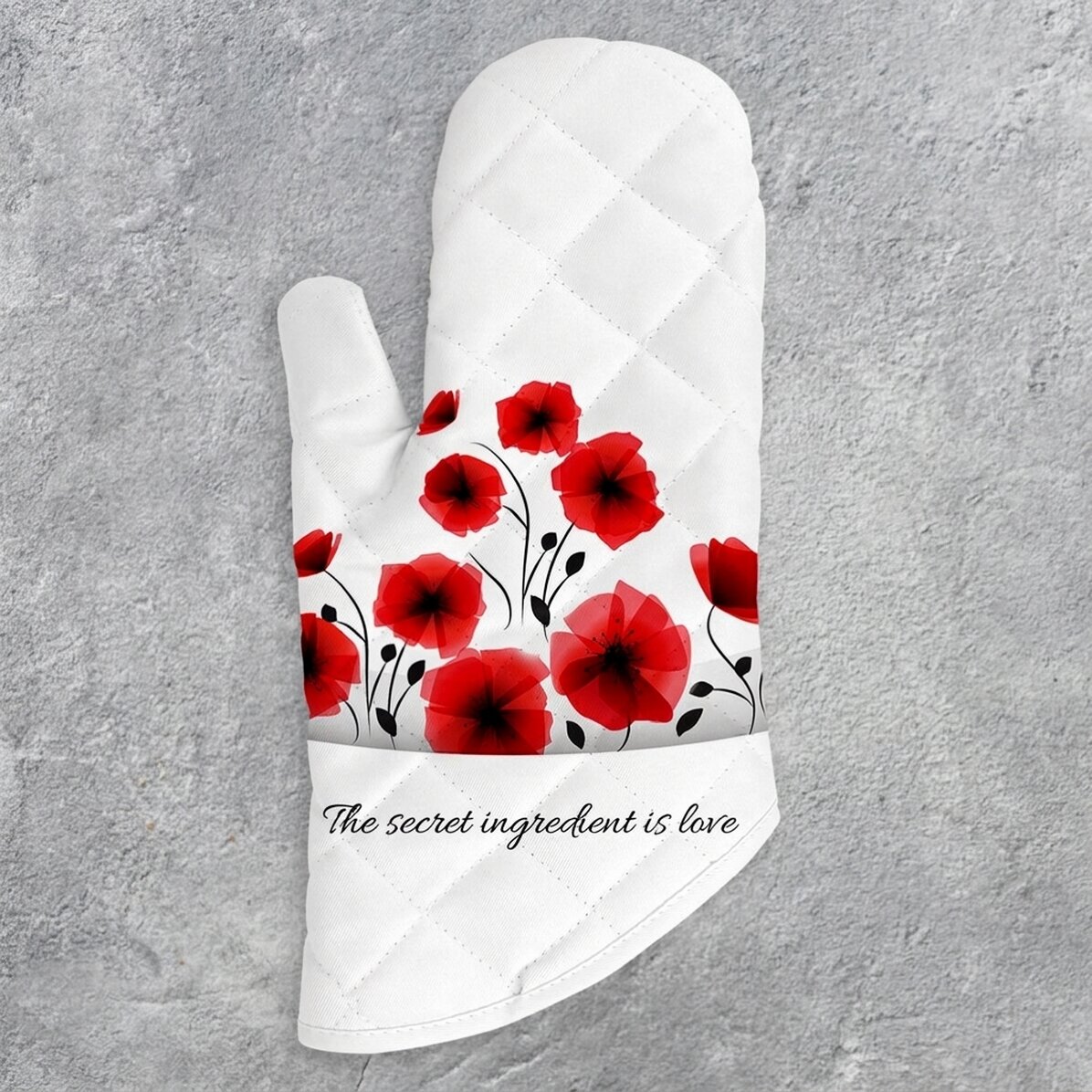 Manopla de cocina personalizada con el texto «Love mom»