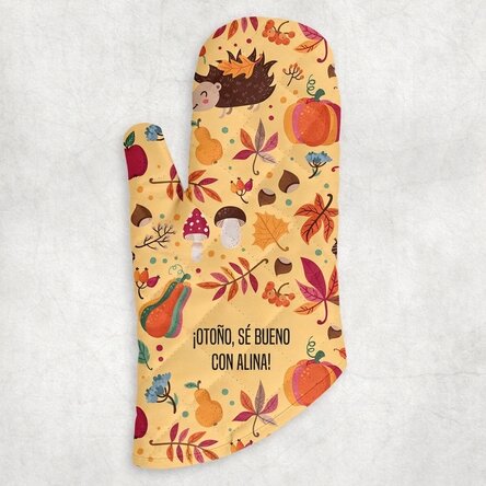 Manopla de cocina personalizada con texto: «Buen otoño»