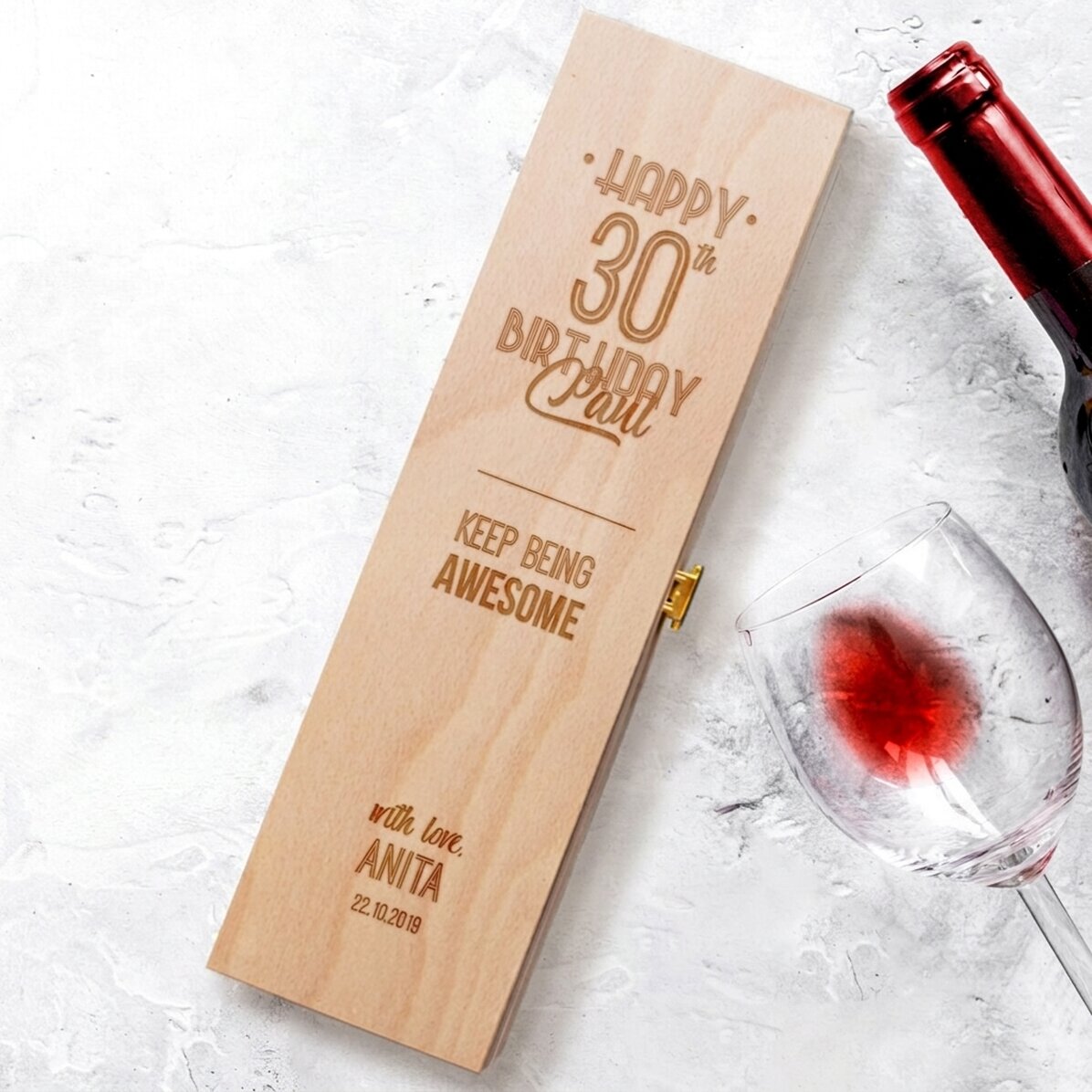 Caja de vino personalizada - Mensaje de aniversario