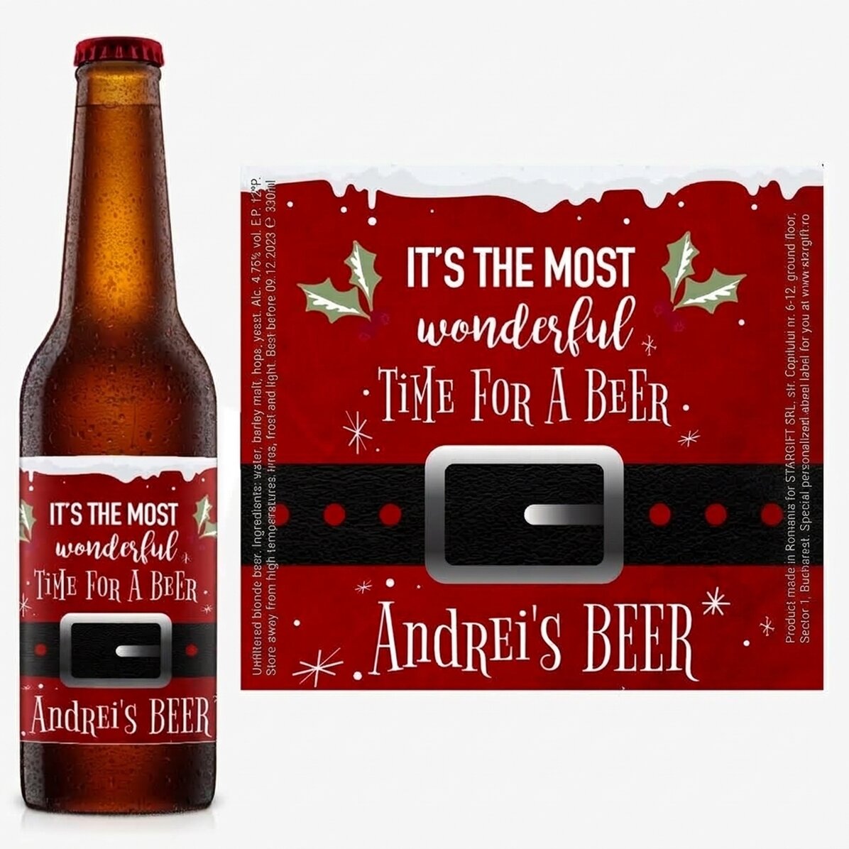 Cerveza personalizada con texto: «¡El mejor momento para tomar una cerveza!»