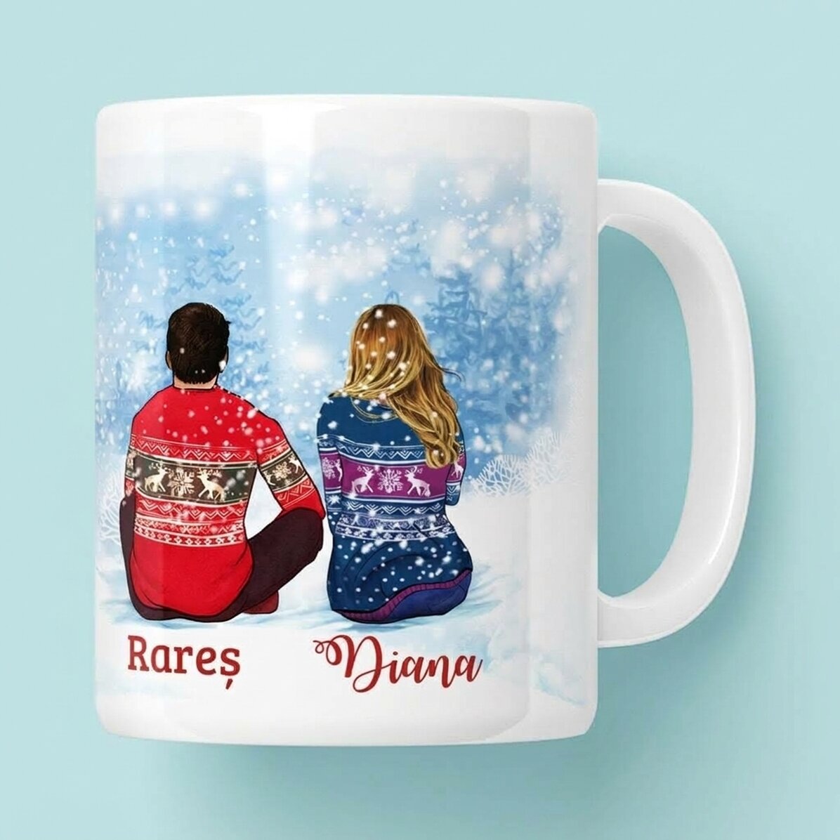 Taza personalizada con el nombre de la pareja - Feliz Navidad